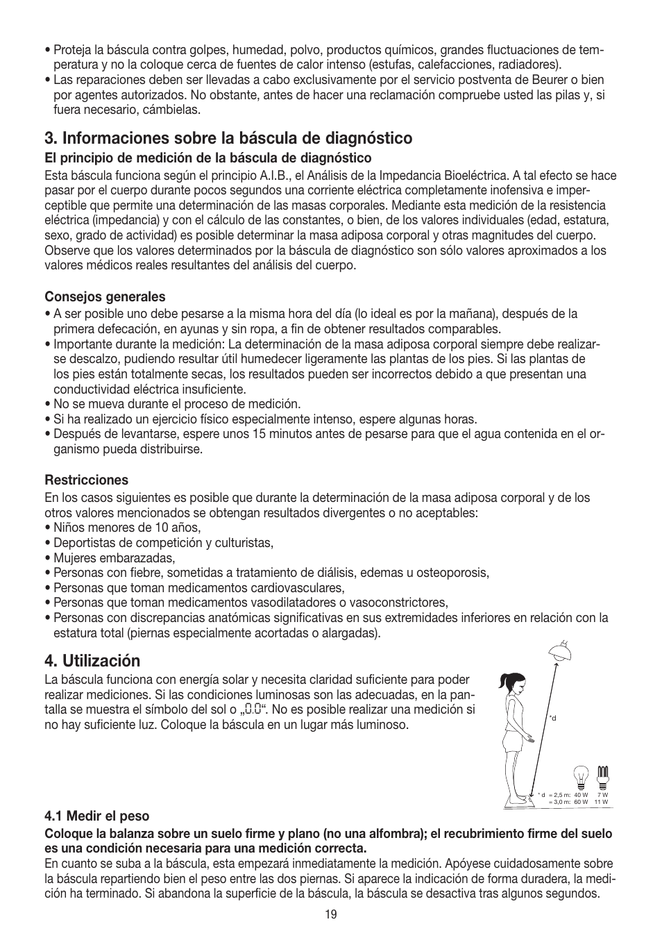 Informaciones sobre la báscula de diagnóstico, Utilización | Beurer BF 300 User Manual | Page 19 / 44