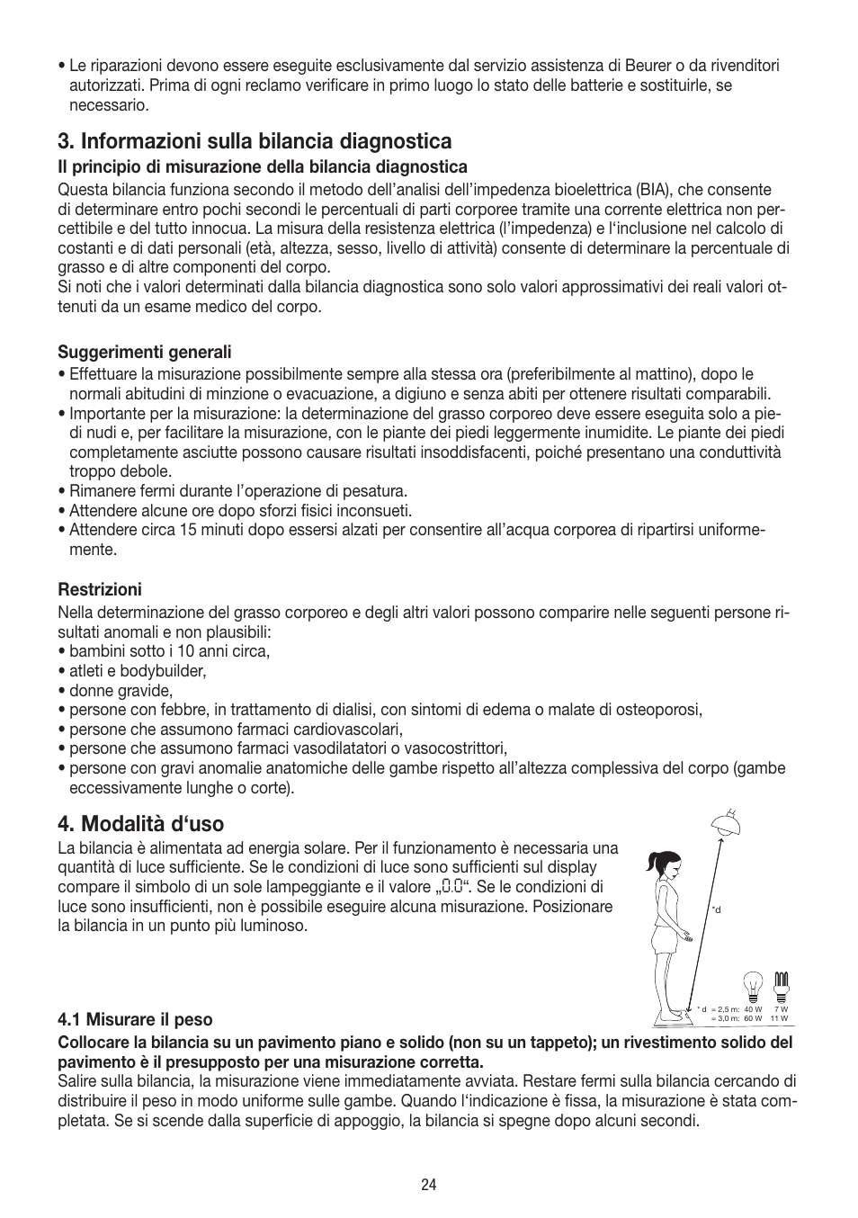 Informazioni sulla bilancia diagnostica, Modalità d‘uso | Beurer BF 300 User Manual | Page 24 / 44