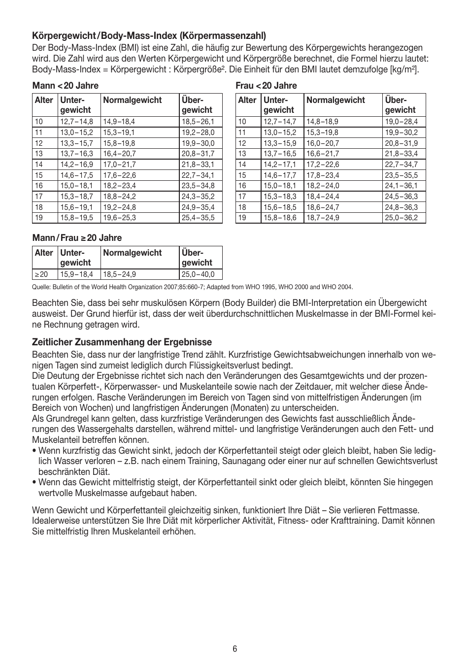 Körpergewicht / body­mass­index (körpermassenzahl), Zeitlicher zusammenhang der ergebnisse | Beurer BF 300 User Manual | Page 6 / 44