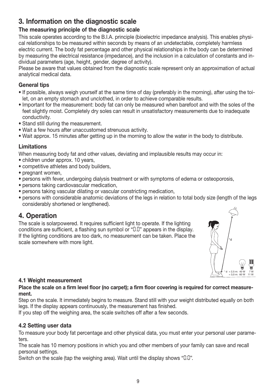 Information on the diagnostic scale, Operation | Beurer BF 300 User Manual | Page 9 / 44