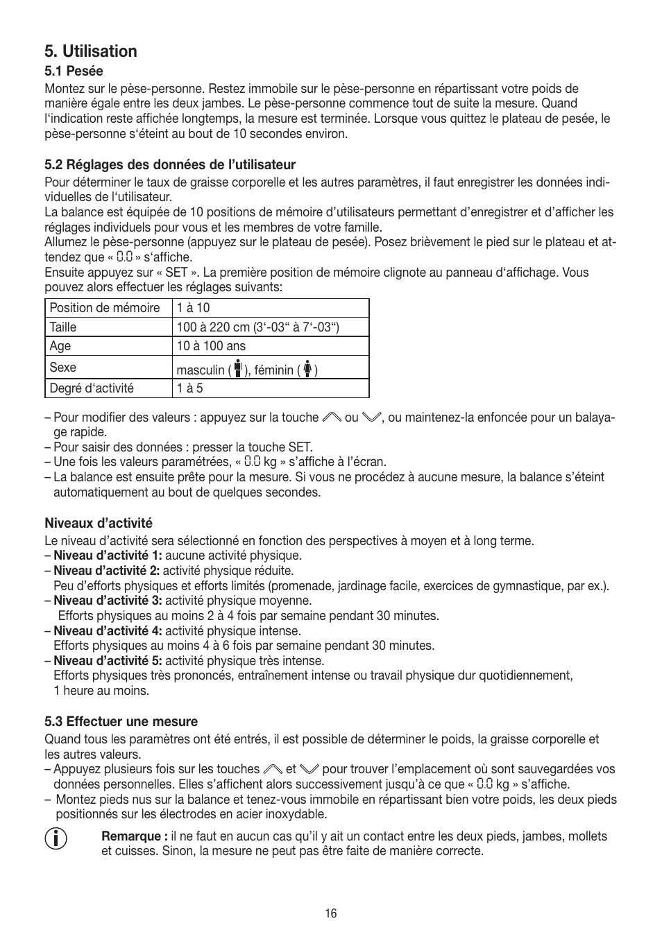 Utilisation | Beurer BF 400 User Manual | Page 16 / 52