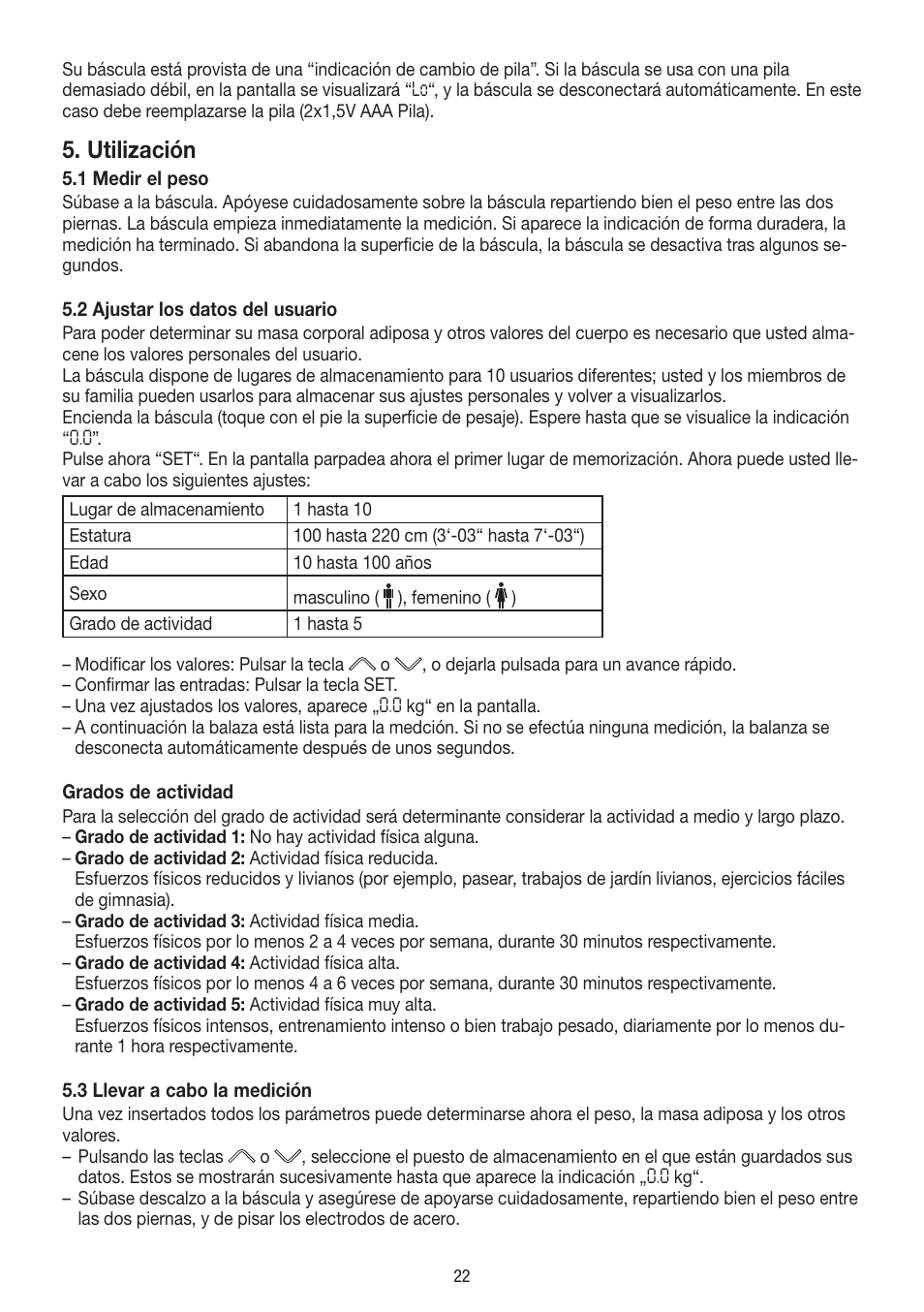 Utilización | Beurer BF 400 User Manual | Page 22 / 52
