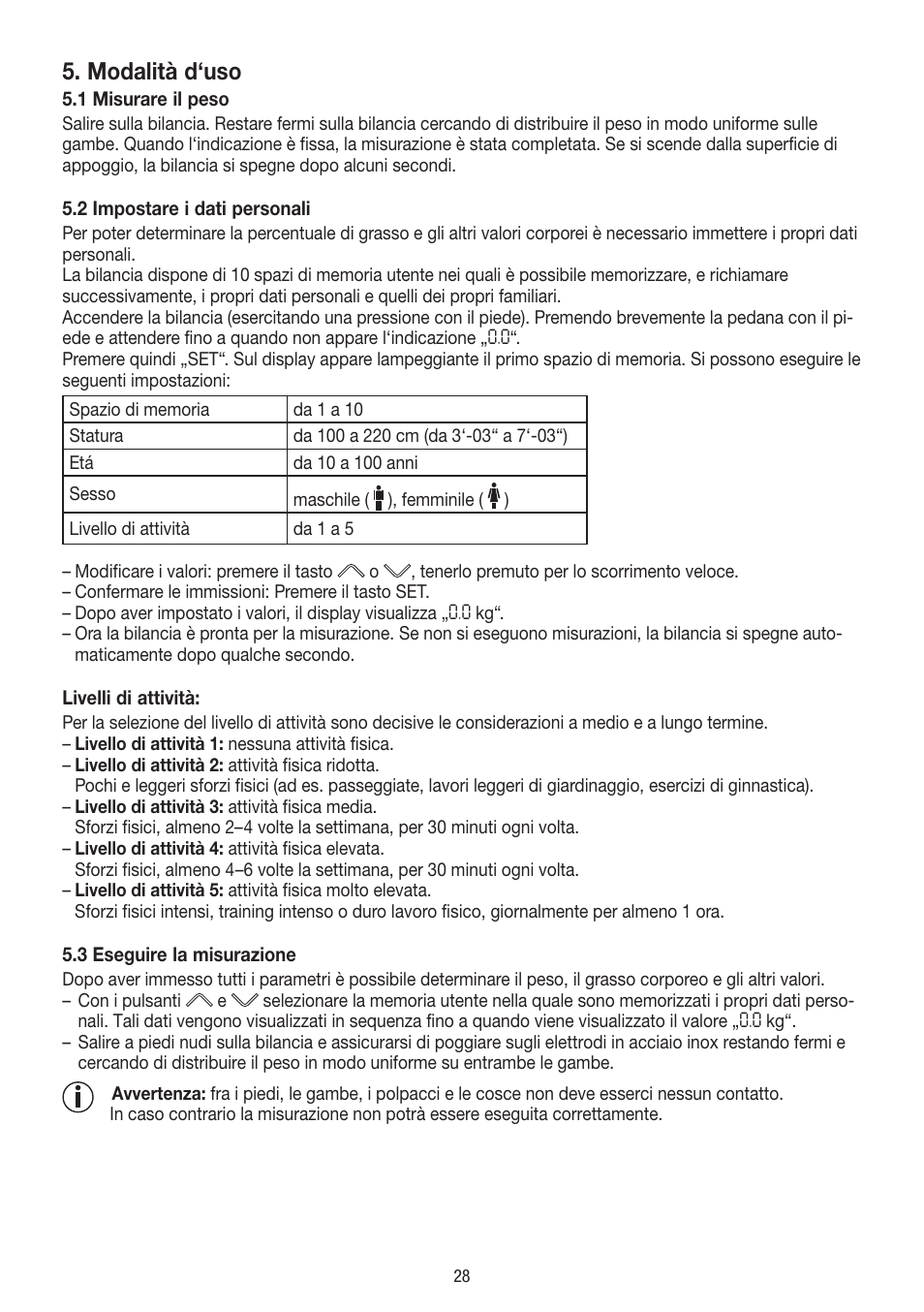 Modalità d‘uso | Beurer BF 400 User Manual | Page 28 / 52