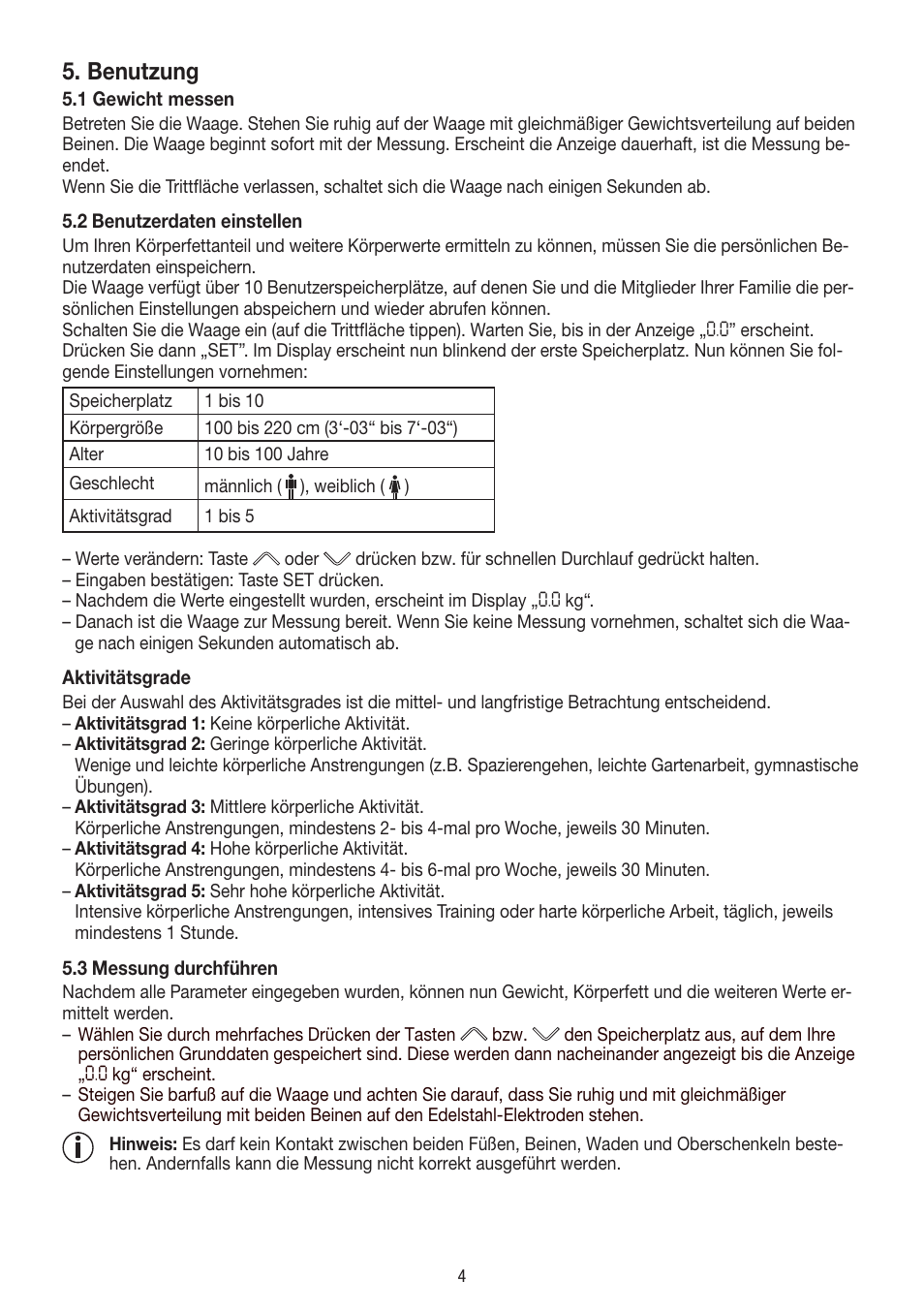 Benutzung | Beurer BF 400 User Manual | Page 4 / 52