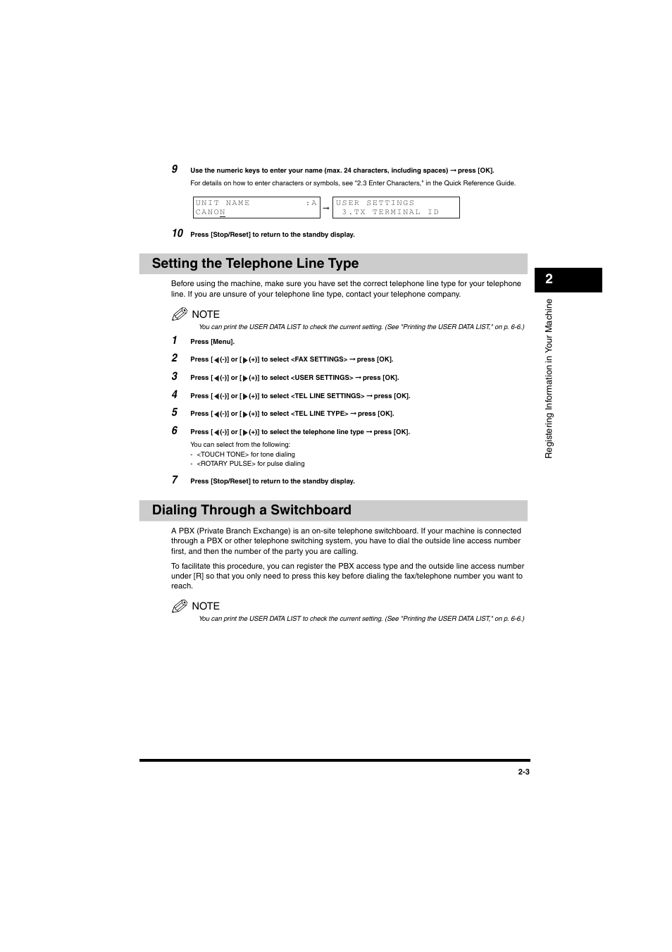 Setting the telephone line type, Dialing through a switchboard | Canon MF5770 User Manual | Page 13 / 68