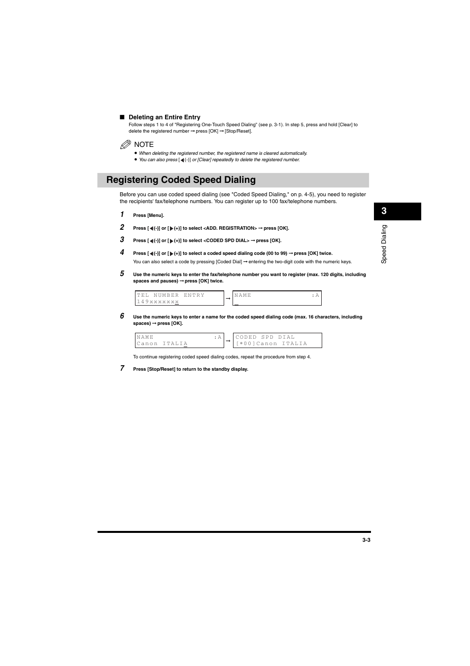 Registering coded speed dialing, Registering coded speed dialing -3, Registering coded speed dialing," on p. 3-3) | Canon MF5770 User Manual | Page 17 / 68