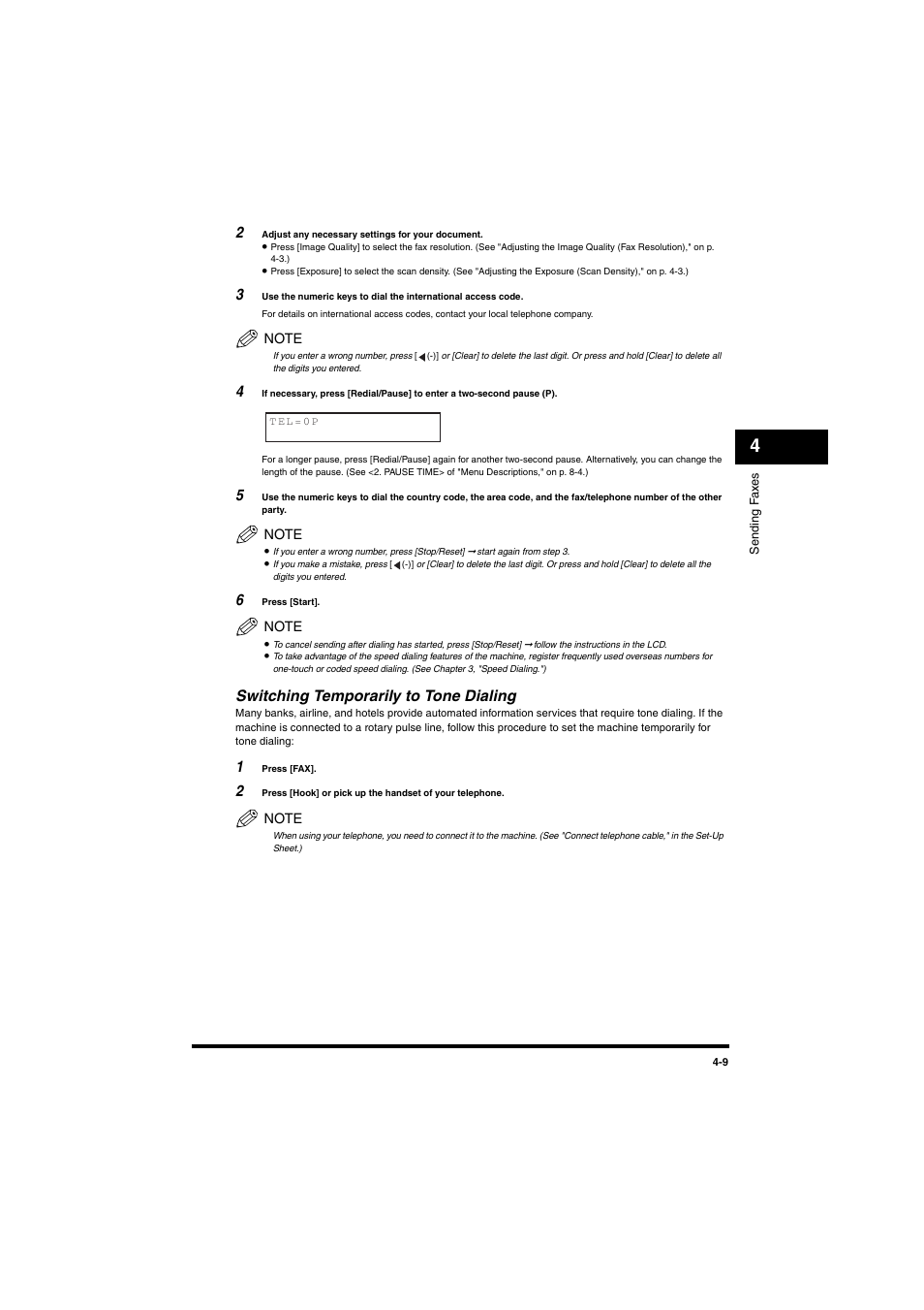 Switching temporarily to tone dialing, Switching temporarily to tone dialing -9 | Canon MF5770 User Manual | Page 29 / 68