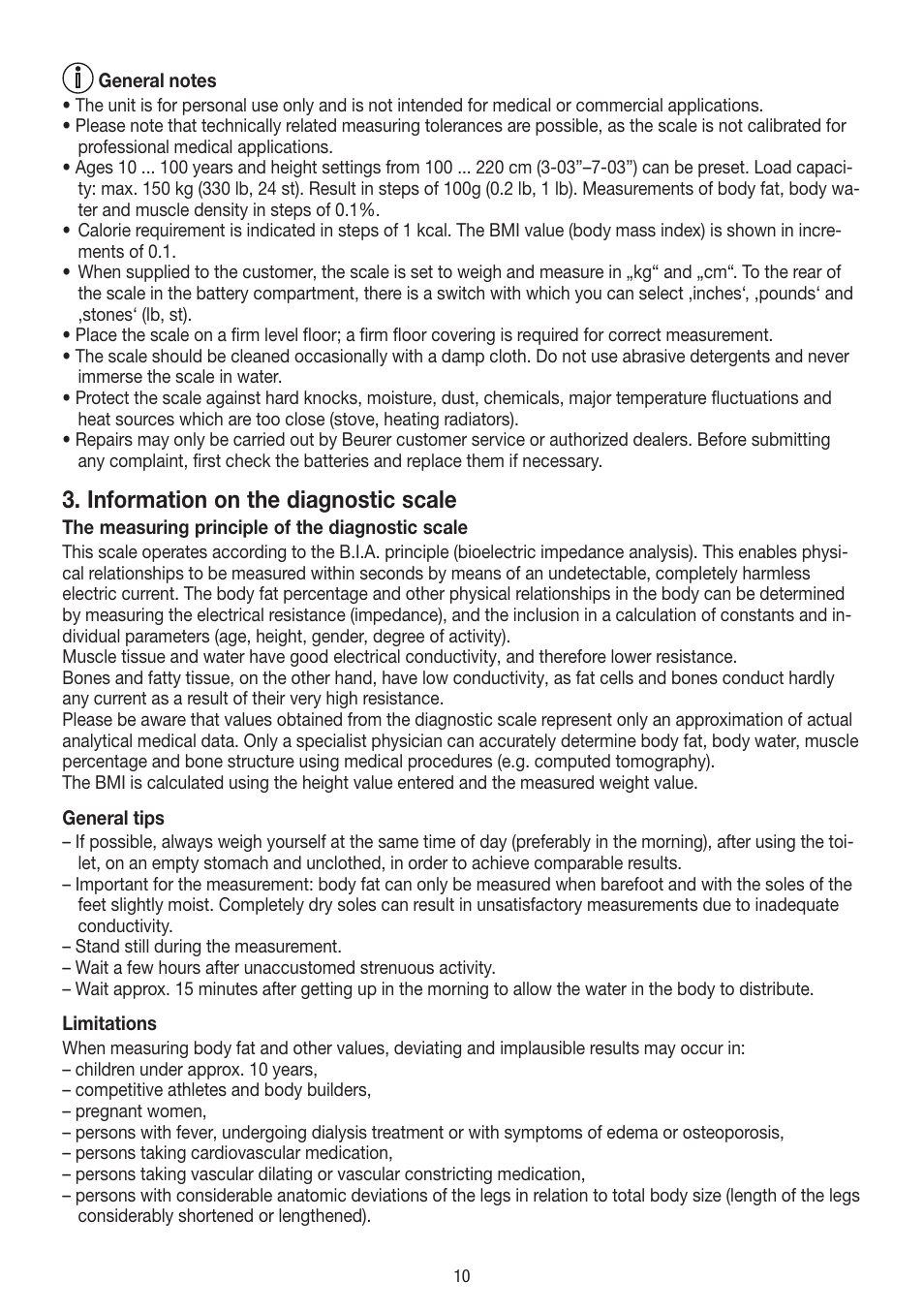 Information on the diagnostic scale | Beurer BF 54 User Manual | Page 10 / 60