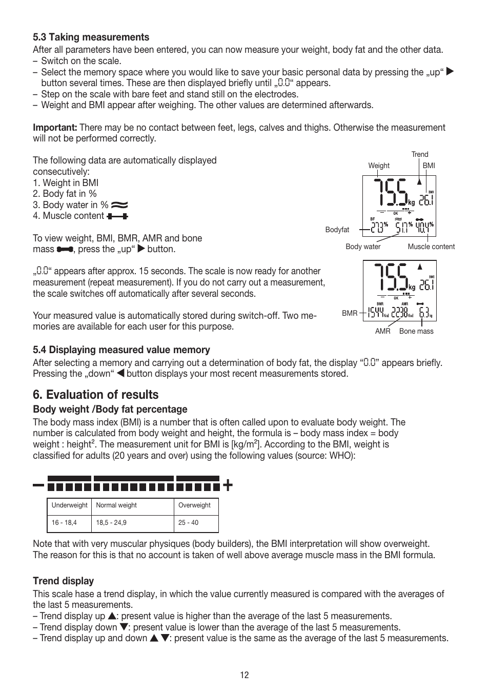 Evaluation of results | Beurer BF 54 User Manual | Page 12 / 60