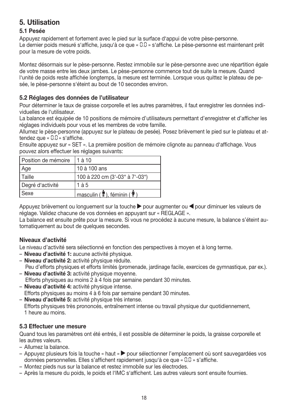 Utilisation | Beurer BF 54 User Manual | Page 18 / 60