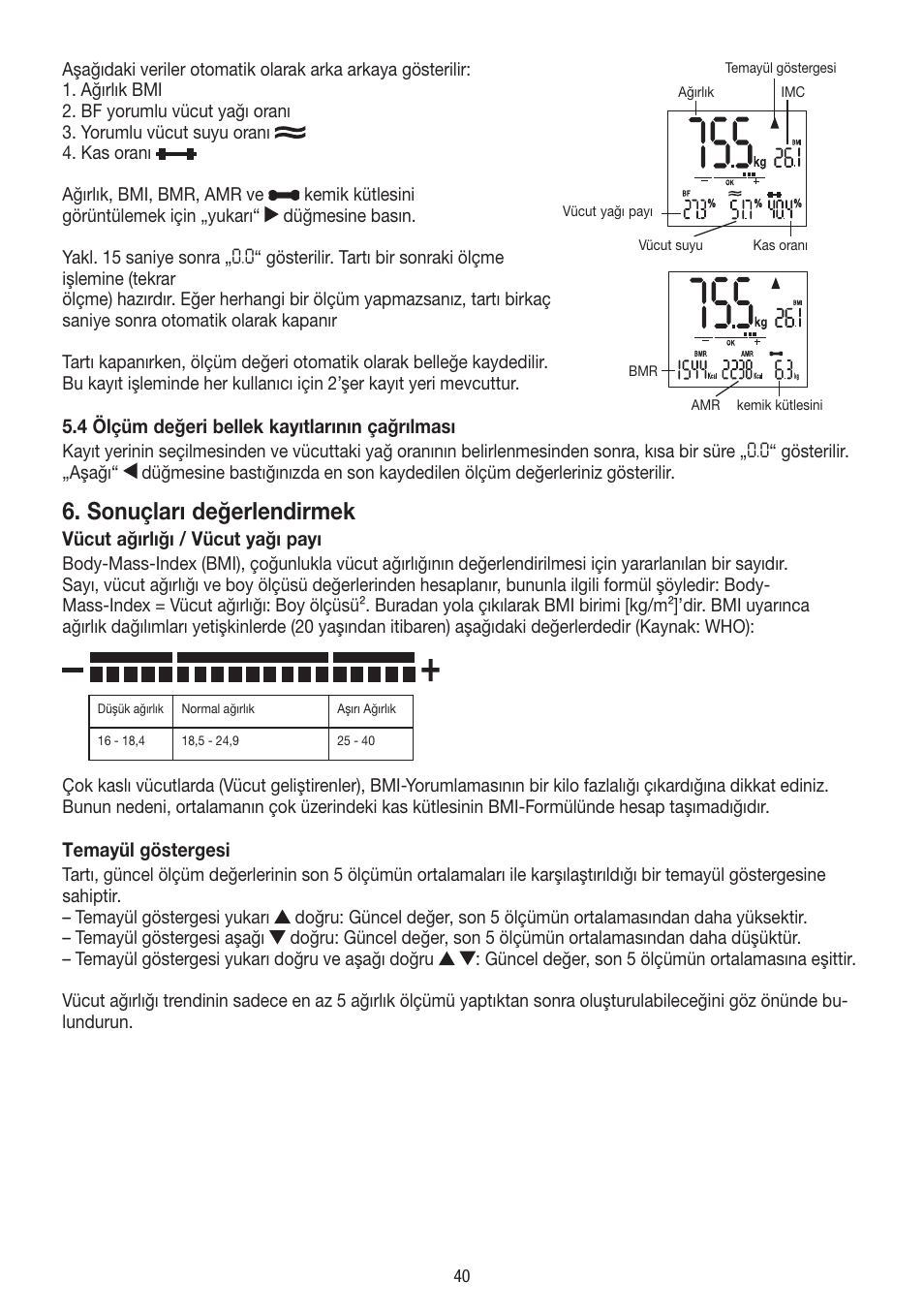 Sonuçları değerlendirmek | Beurer BF 54 User Manual | Page 40 / 60