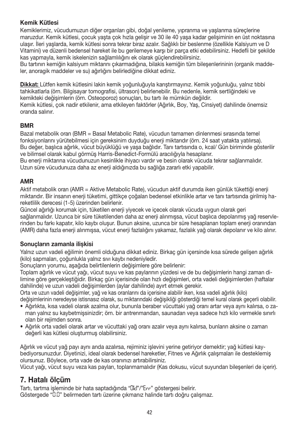 Hatalı ölçüm | Beurer BF 54 User Manual | Page 42 / 60