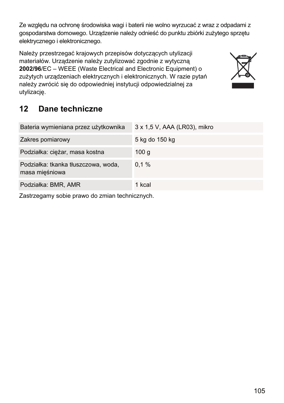 12 dane techniczne | Beurer BF 66 User Manual | Page 105 / 108