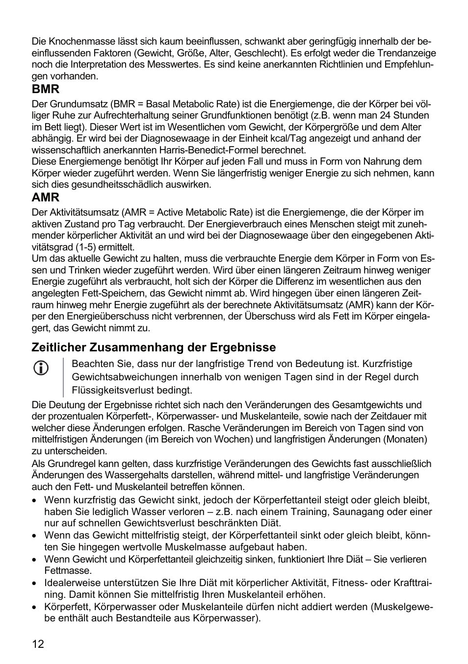 Zeitlicher zusammenhang der ergebnisse | Beurer BF 66 User Manual | Page 12 / 108