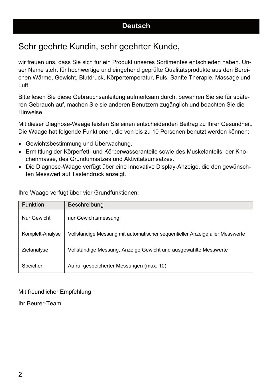 Sehr geehrte kundin, sehr geehrter kunde, Deutsch | Beurer BF 66 User Manual | Page 2 / 108