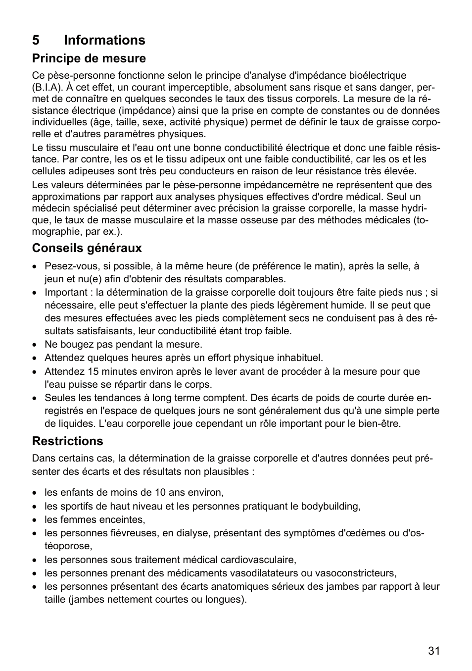 5 informations | Beurer BF 66 User Manual | Page 31 / 108