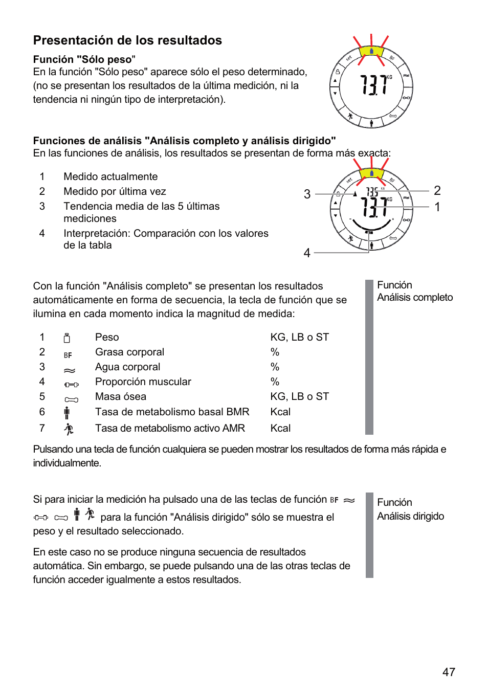 Presentación de los resultados | Beurer BF 66 User Manual | Page 47 / 108