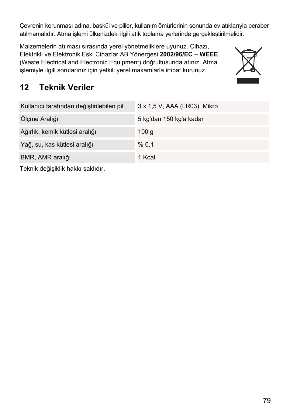 12 teknik veriler | Beurer BF 66 User Manual | Page 79 / 108