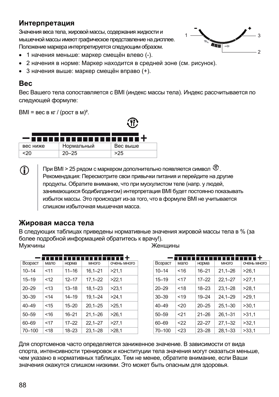 Интерпретация, Жировая масса тела | Beurer BF 66 User Manual | Page 88 / 108