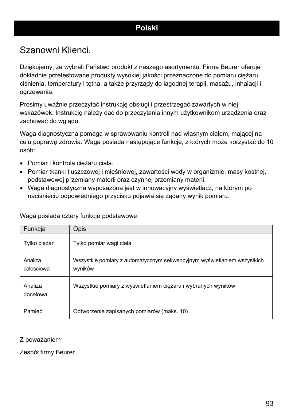 Szanowni klienci, Polski | Beurer BF 66 User Manual | Page 93 / 108