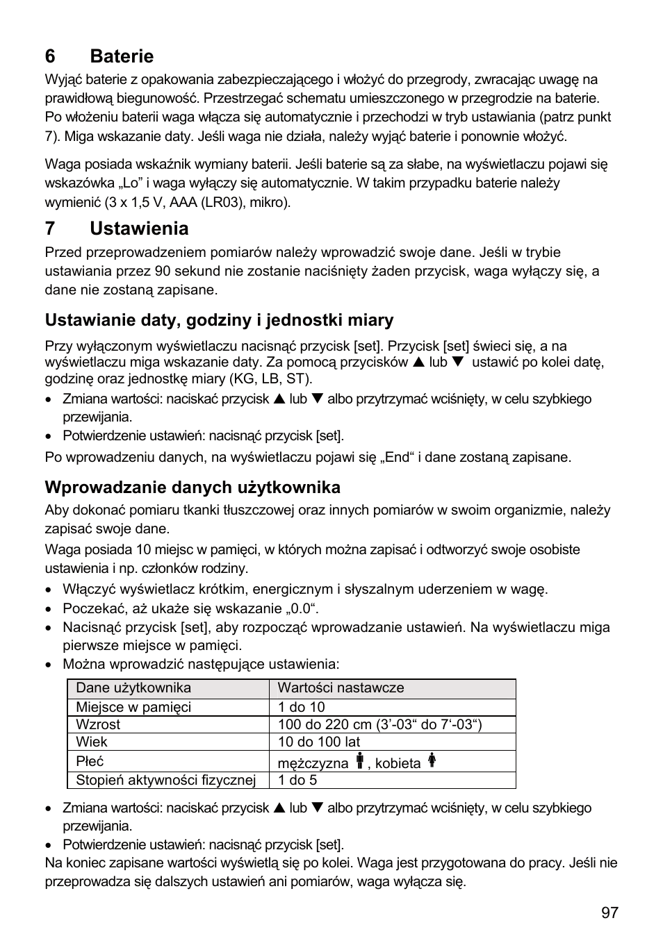 6 baterie, 7 ustawienia | Beurer BF 66 User Manual | Page 97 / 108