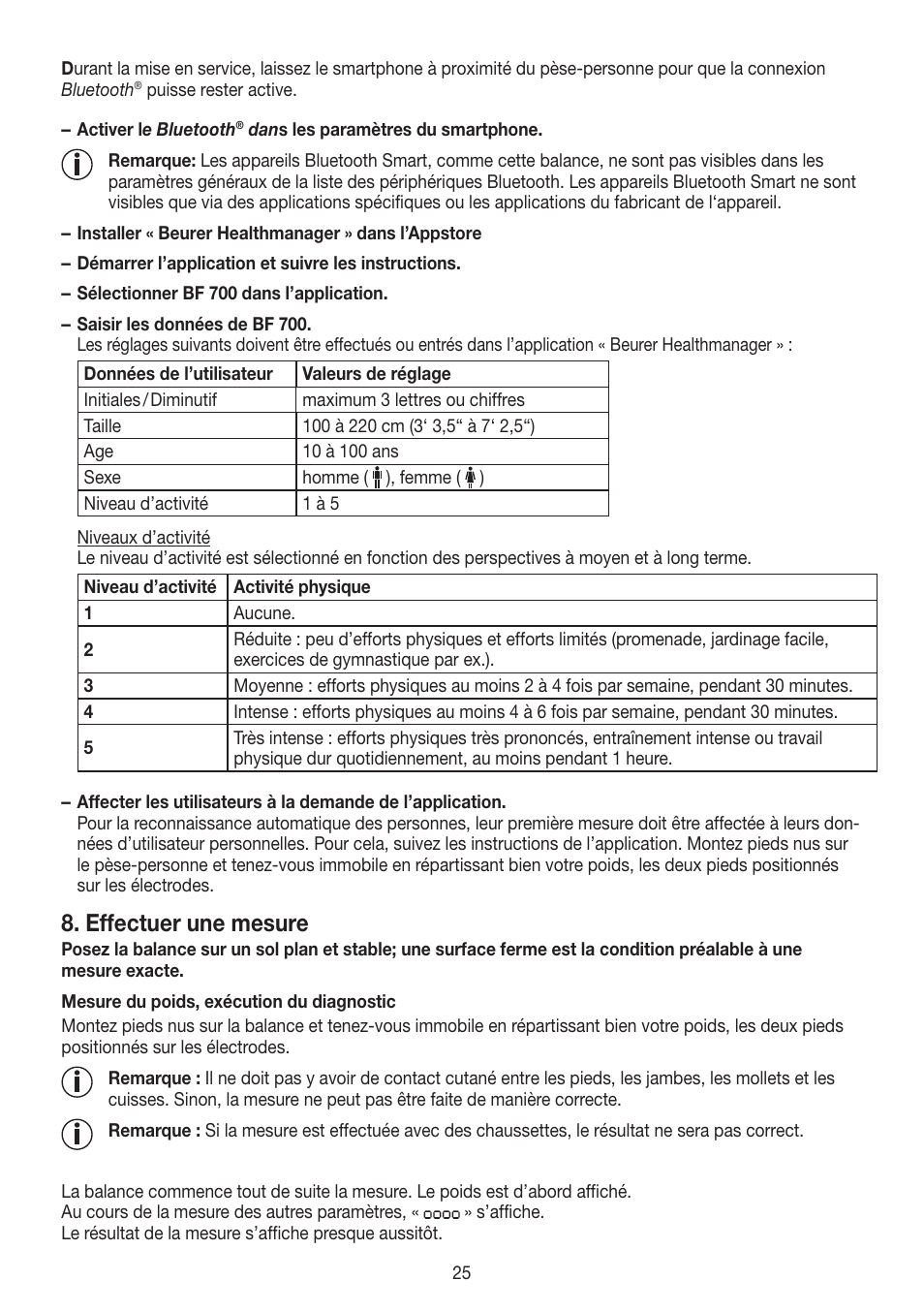 Effectuer une mesure | Beurer BF 700 User Manual | Page 25 / 80