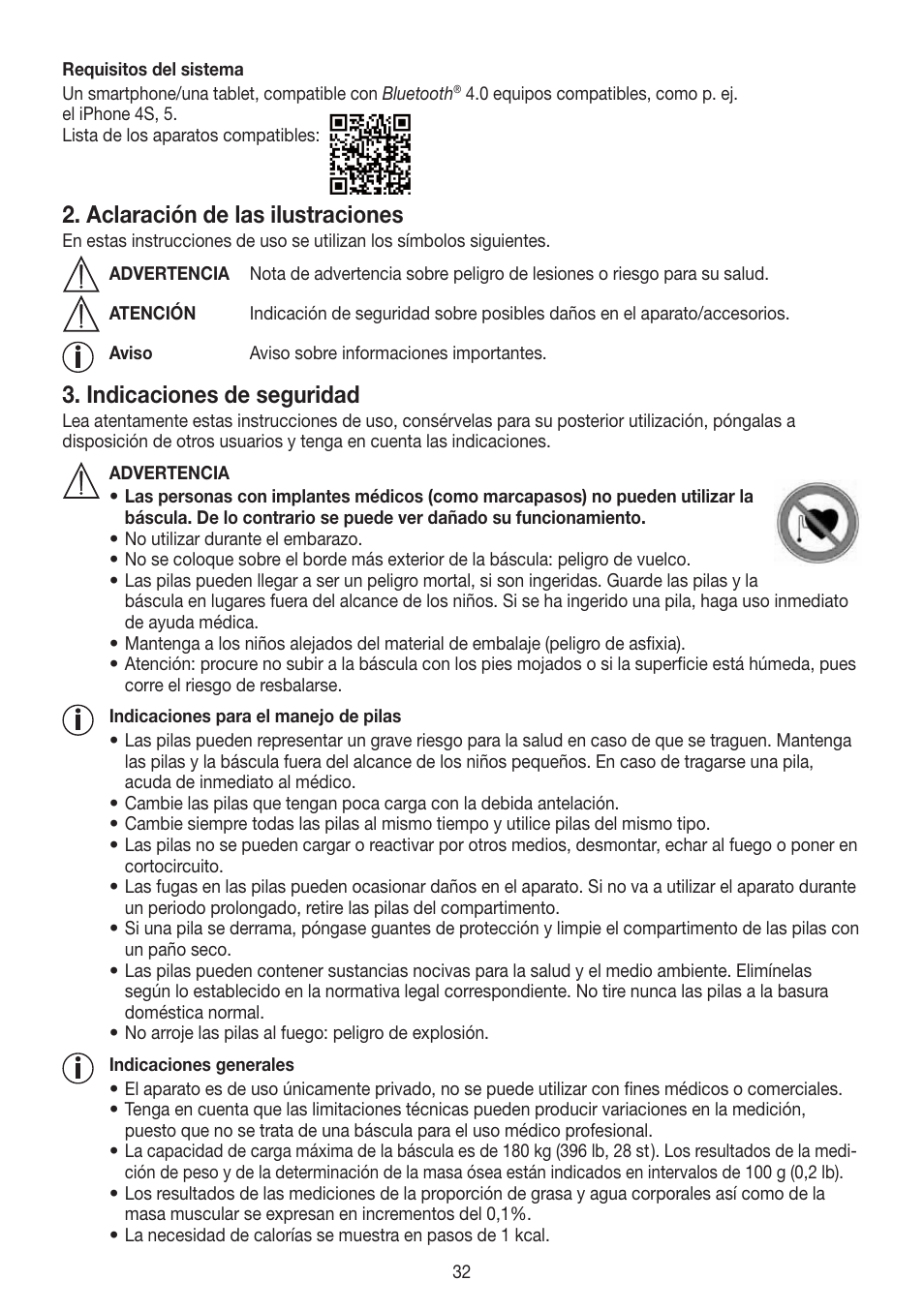 Aclaración de las ilustraciones, Indicaciones de seguridad | Beurer BF 700 User Manual | Page 32 / 80