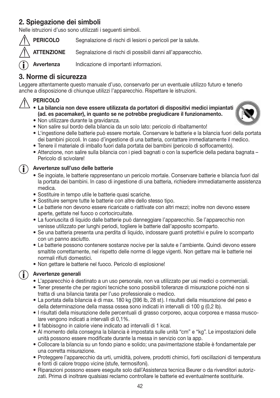 Spiegazione dei simboli, Norme di sicurezza | Beurer BF 700 User Manual | Page 42 / 80