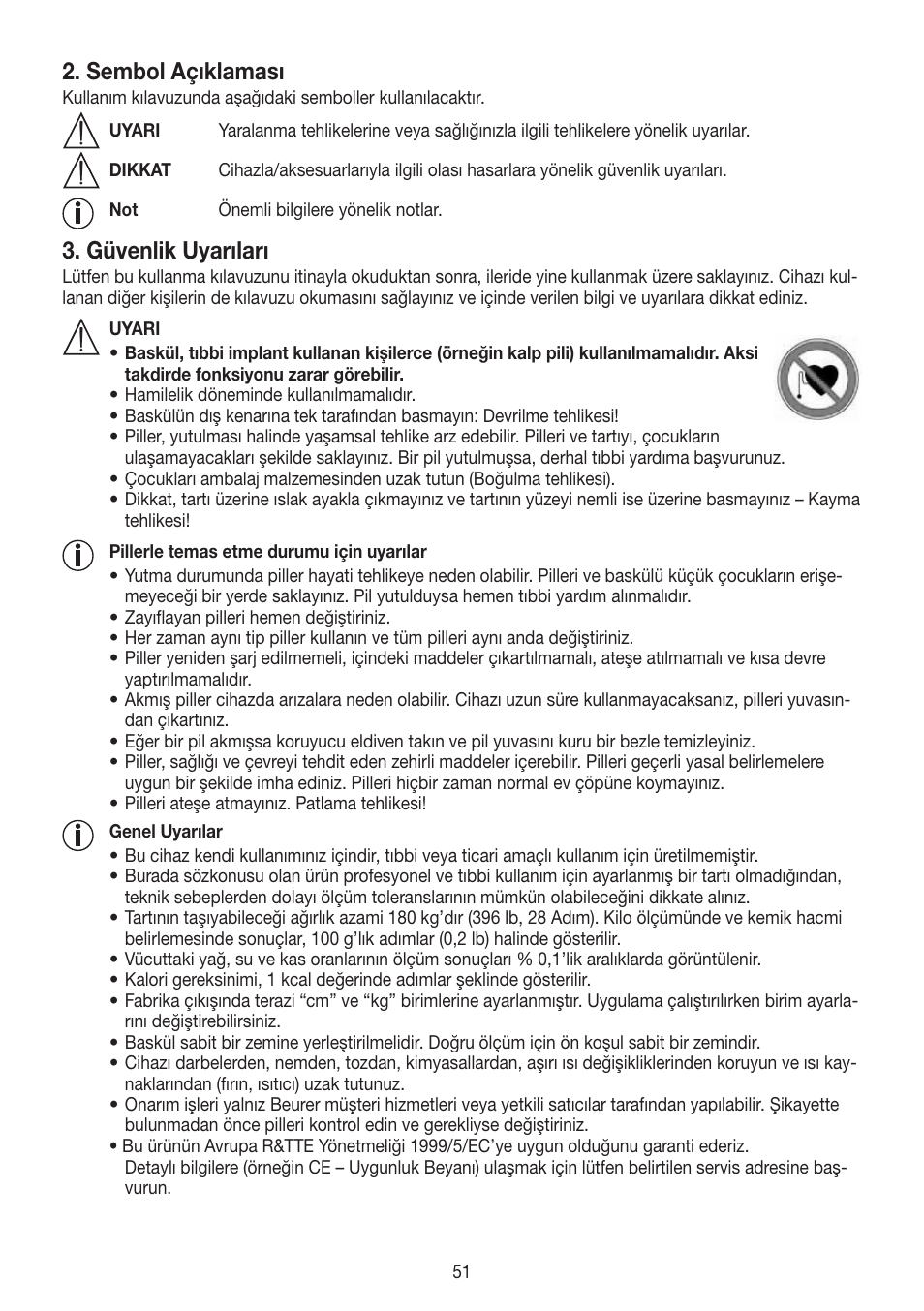 Sembol açıklaması, Güvenlik uyarıları | Beurer BF 700 User Manual | Page 51 / 80
