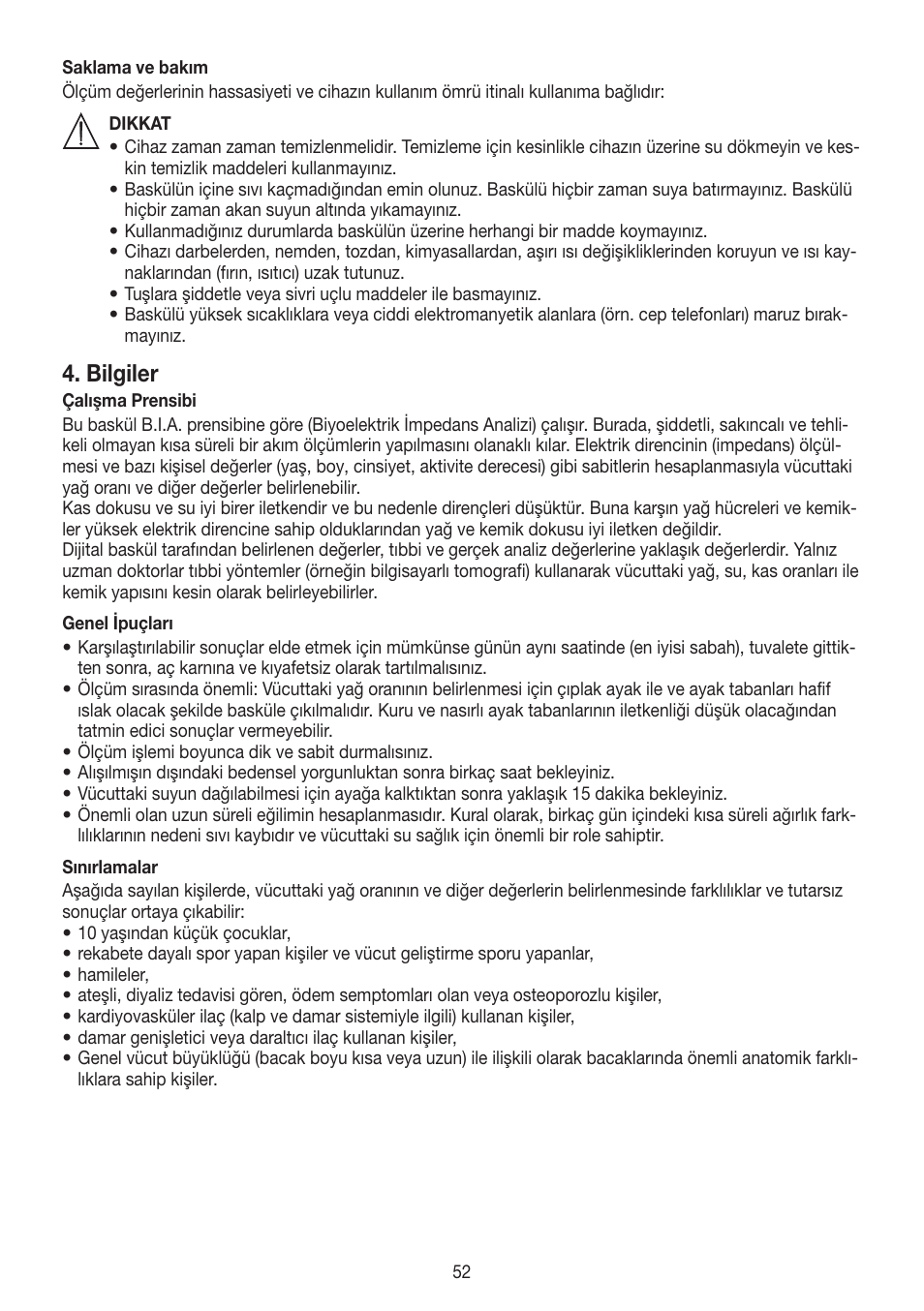 Bilgiler | Beurer BF 700 User Manual | Page 52 / 80
