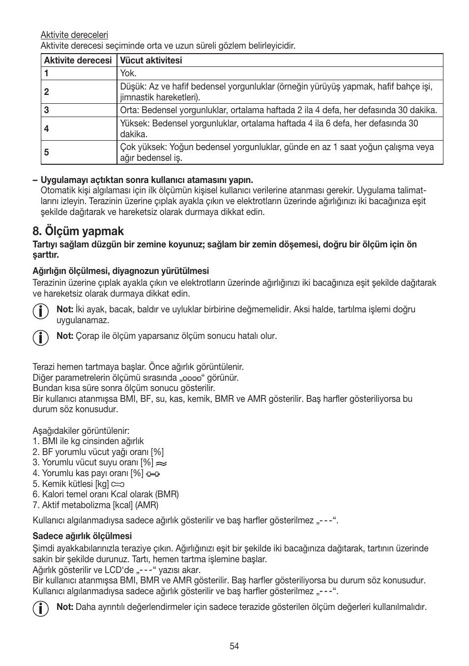 Ölçüm yapmak | Beurer BF 700 User Manual | Page 54 / 80