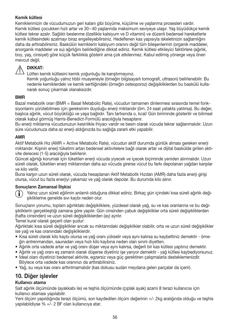 Diğer işlevler | Beurer BF 700 User Manual | Page 56 / 80