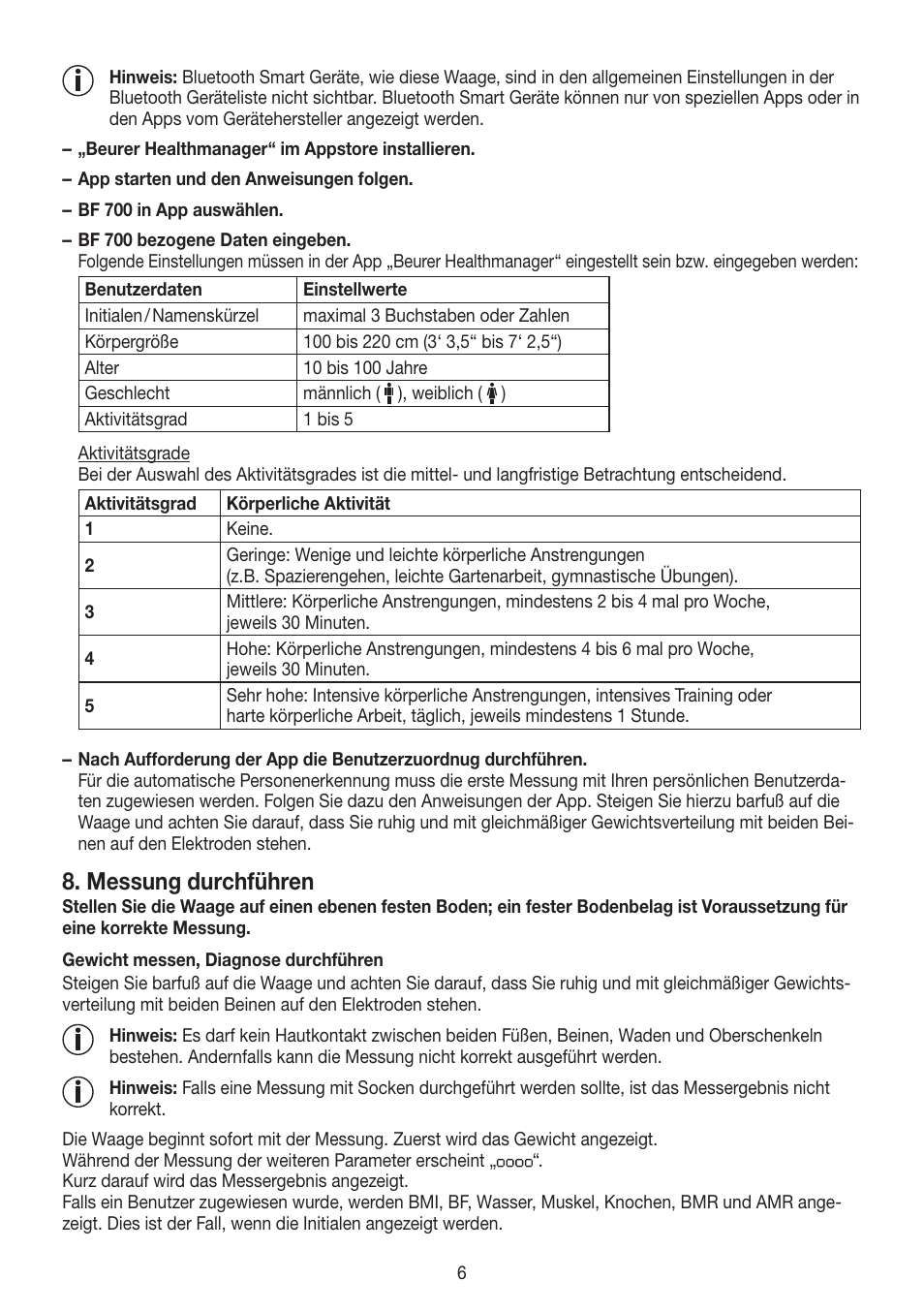 Messung durchführen | Beurer BF 700 User Manual | Page 6 / 80