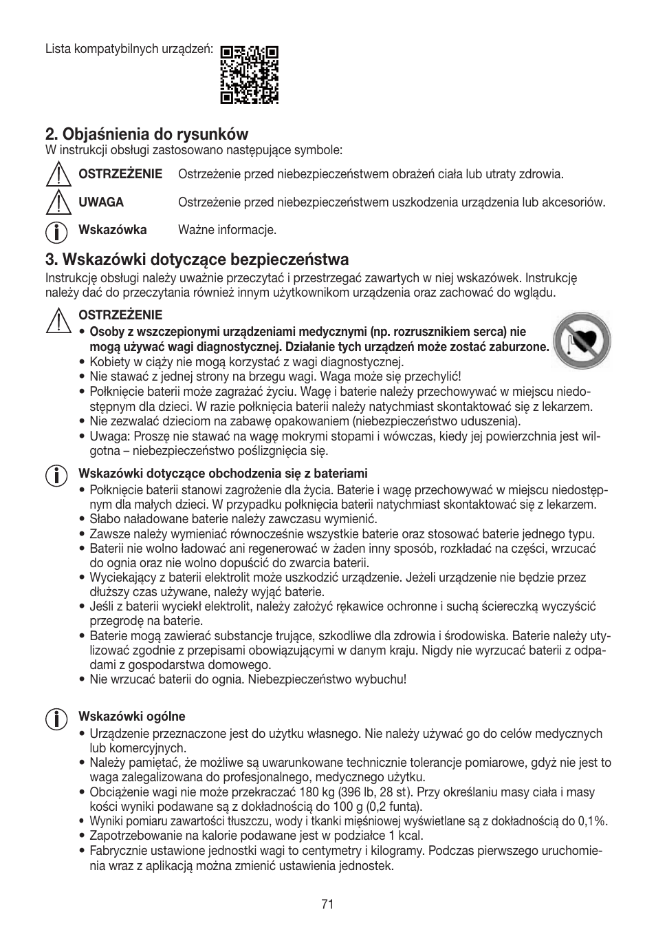 Objaśnienia do rysunków, Wskazówki dotyczące bezpieczeństwa | Beurer BF 700 User Manual | Page 71 / 80