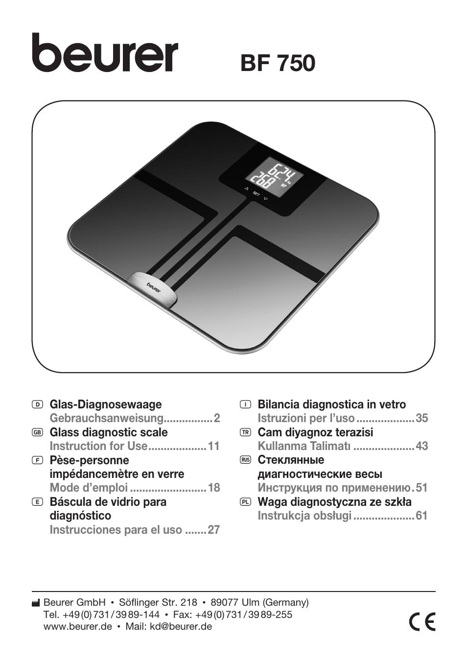 Beurer BF 750 User Manual | 68 pages