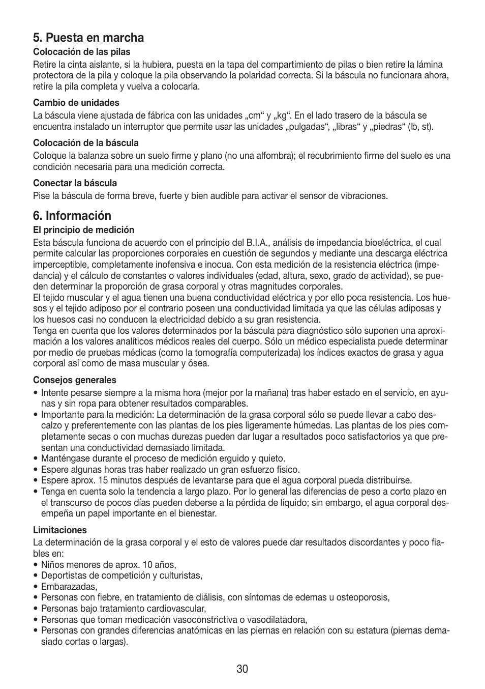 Puesta en marcha, Información | Beurer BF 750 User Manual | Page 30 / 68