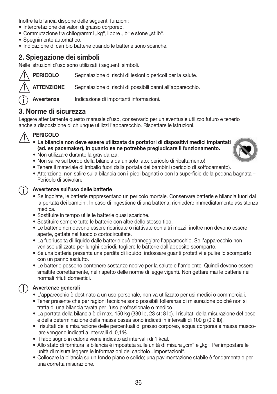 Spiegazione dei simboli, Norme di sicurezza | Beurer BF 750 User Manual | Page 36 / 68