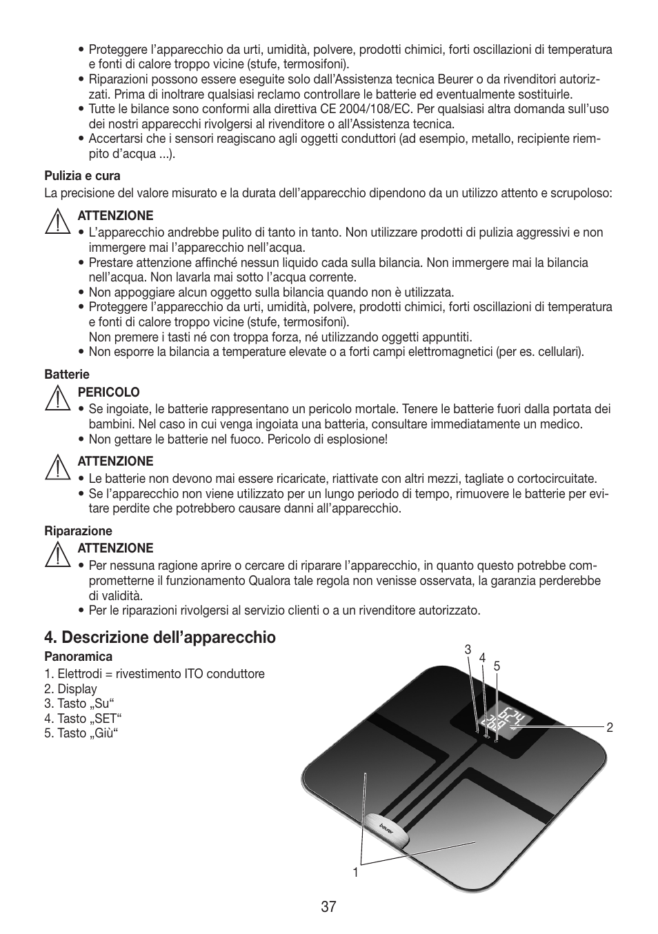 Descrizione dell’apparecchio | Beurer BF 750 User Manual | Page 37 / 68