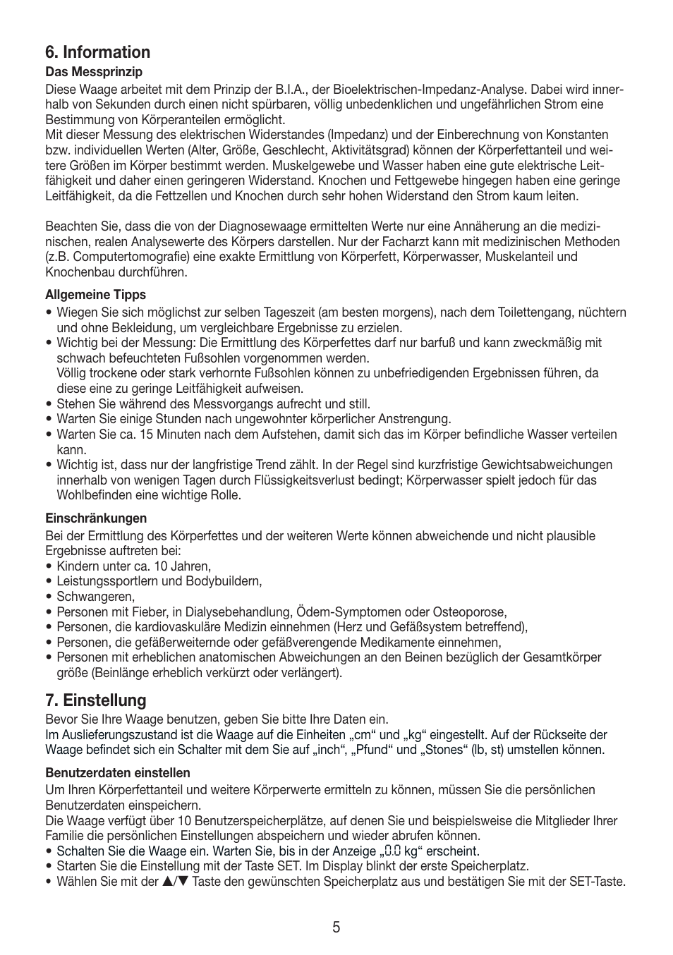 Information, Einstellung | Beurer BF 750 User Manual | Page 5 / 68