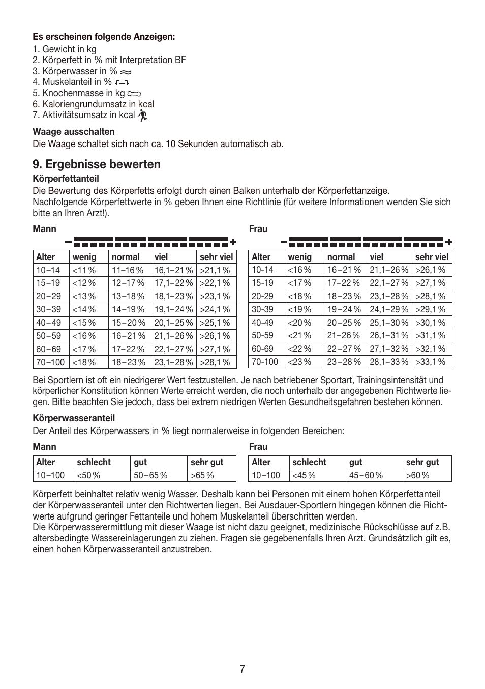 Ergebnisse bewerten | Beurer BF 750 User Manual | Page 7 / 68