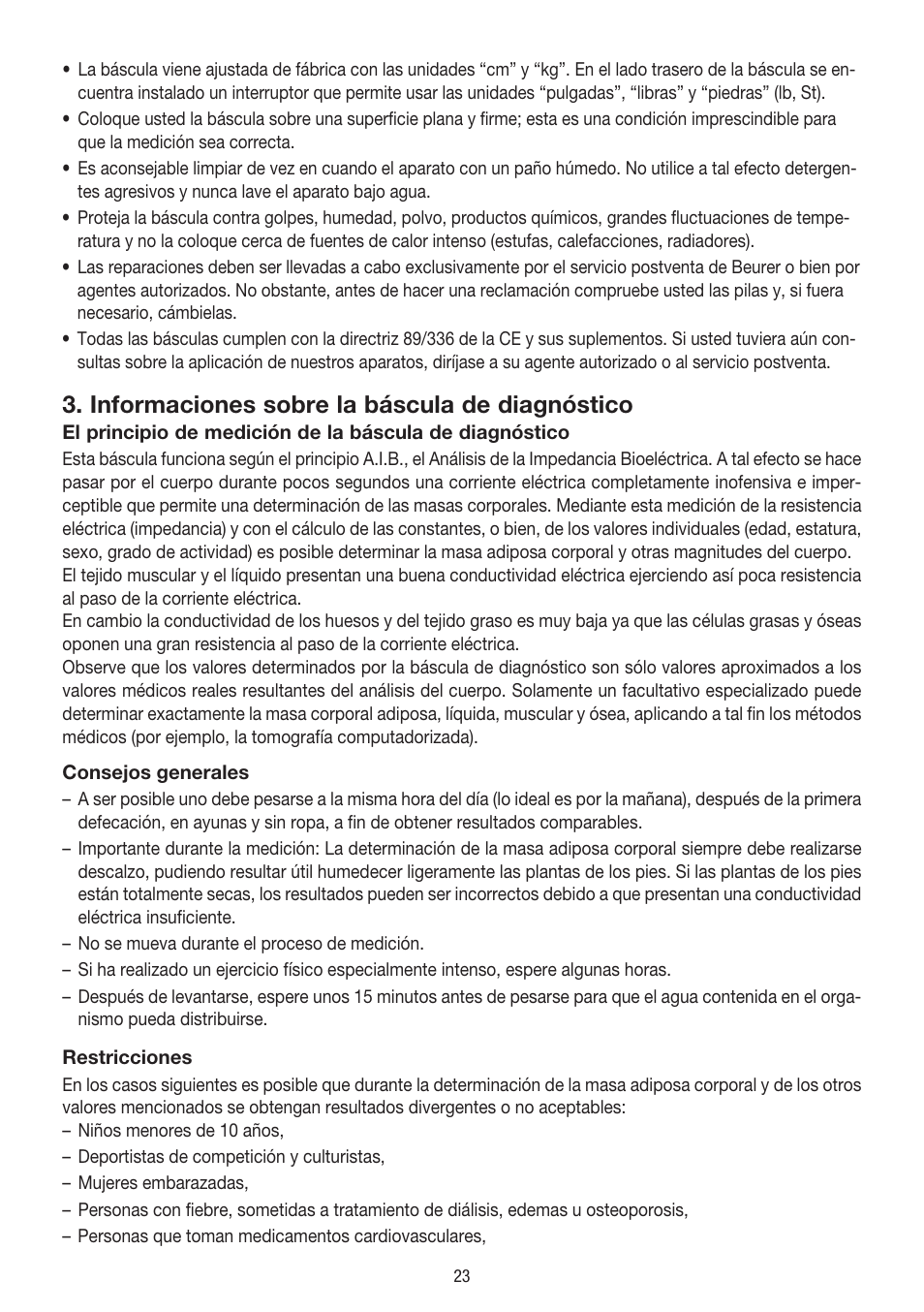 Informaciones sobre la báscula de diagnóstico | Beurer BG 39 User Manual | Page 23 / 56