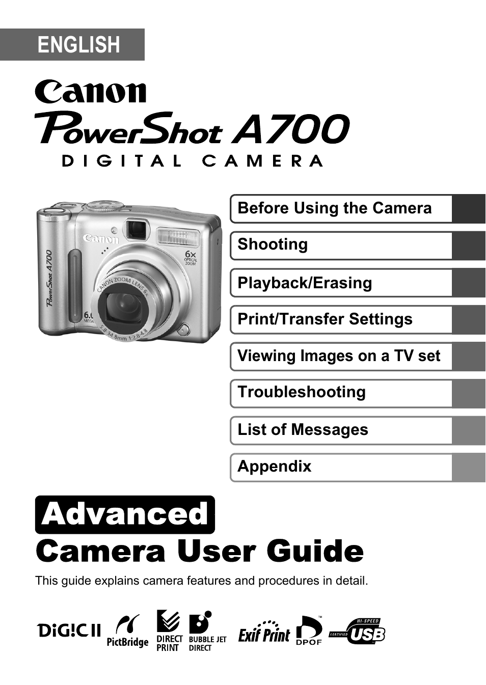 Canon A700 User Manual | 140 pages