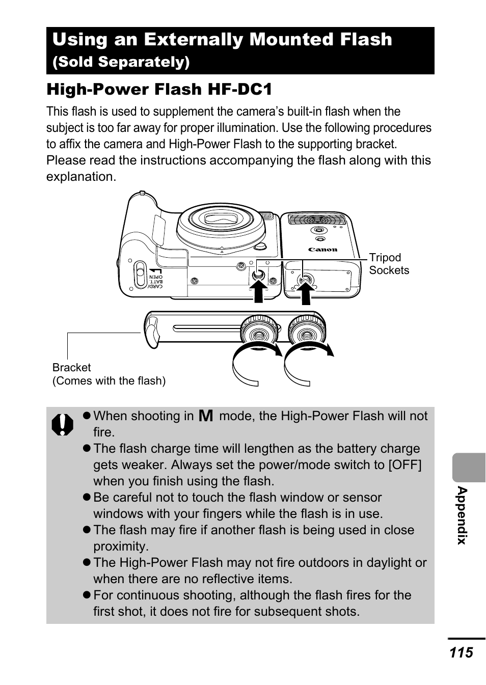 Using an externally mounted flash, High-power flash hf-dc1 | Canon A700 User Manual | Page 117 / 140