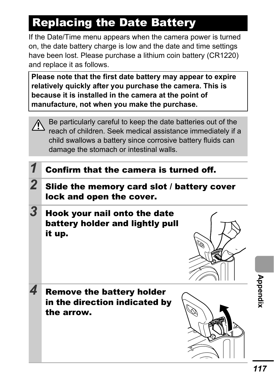 Replacing the date battery, P. 117) | Canon A700 User Manual | Page 119 / 140