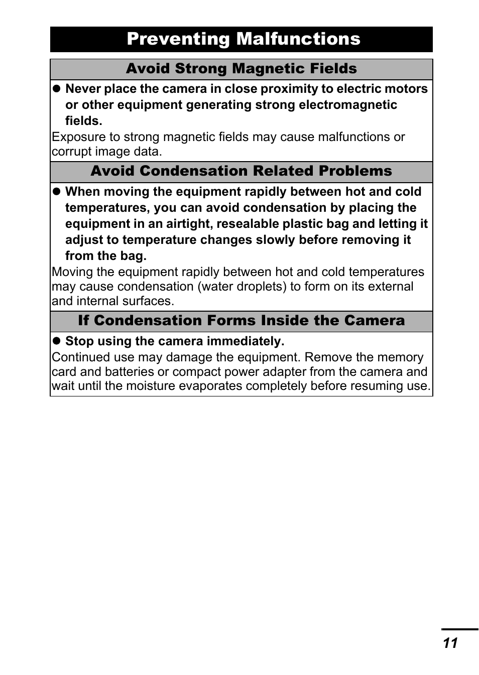 Preventing malfunctions | Canon A700 User Manual | Page 13 / 140