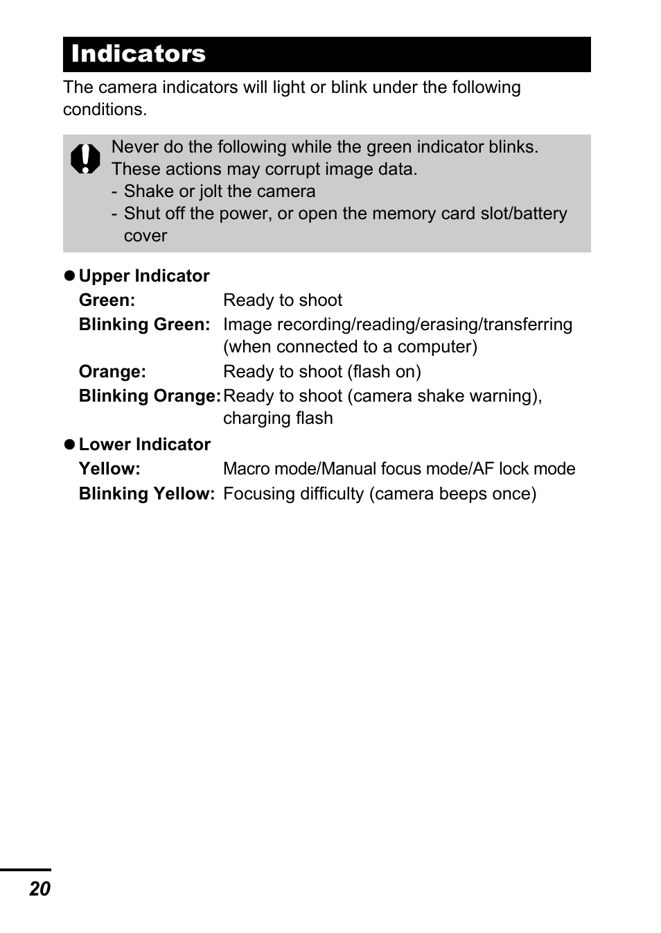 Indicators, P. 20) | Canon A700 User Manual | Page 22 / 140