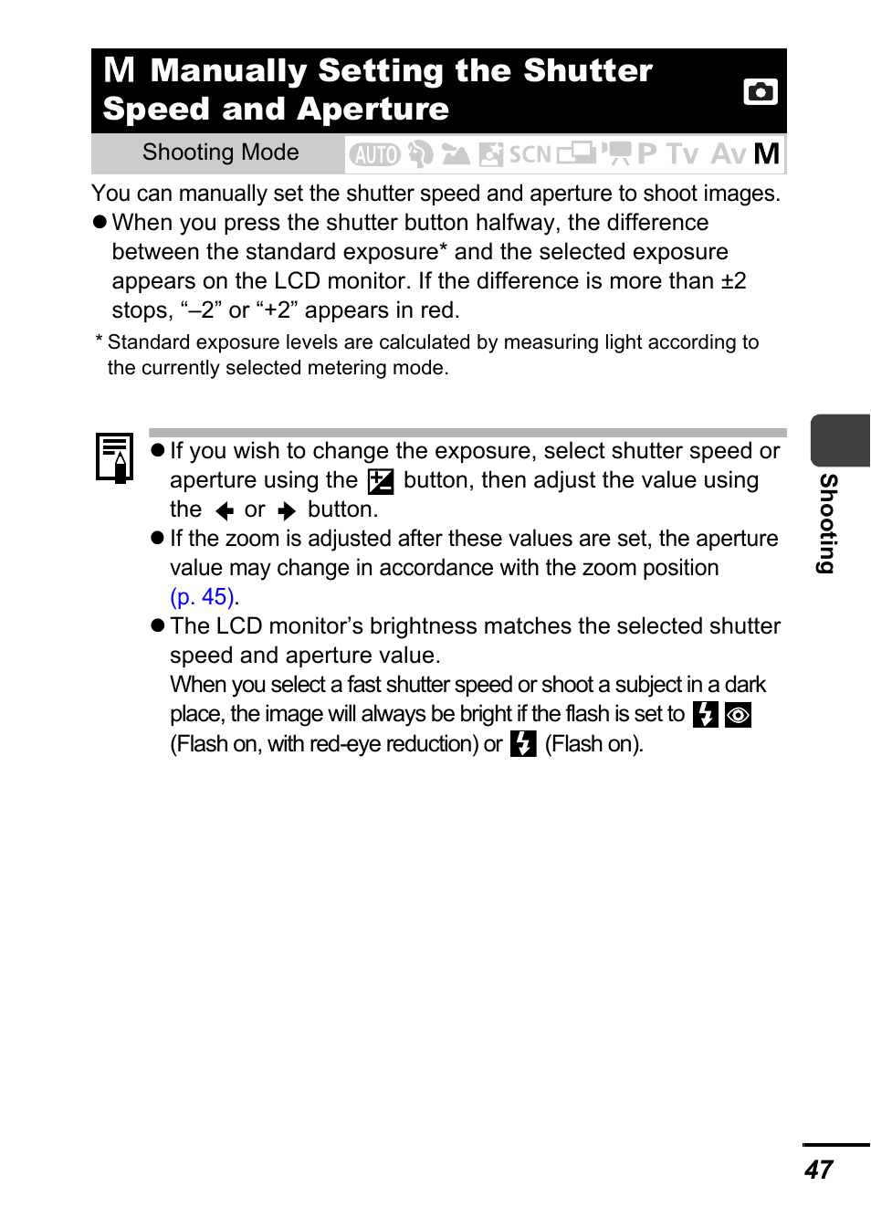 Manually setting the shutter speed and aperture | Canon A700 User Manual | Page 49 / 140