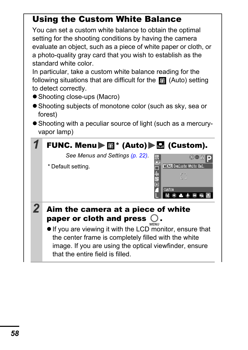 Balance function, P. 58) | Canon A700 User Manual | Page 60 / 140