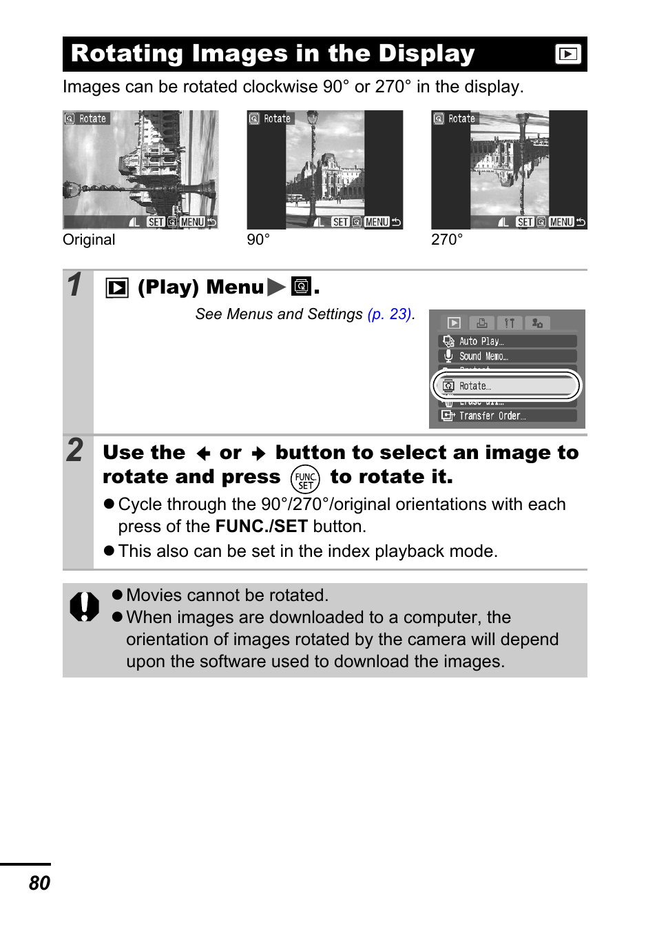 Rotating images in the display, P. 80 | Canon A700 User Manual | Page 82 / 140