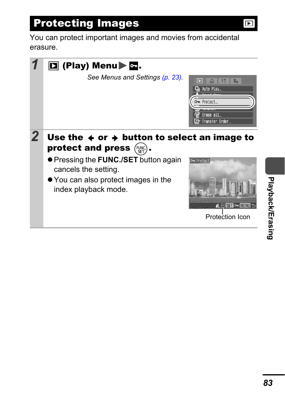 Protecting images, P. 83), P. 83 | Canon A700 User Manual | Page 85 / 140